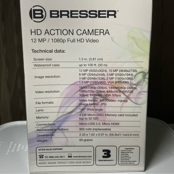 Bresser HD Action Camera 1080P Full HD Camera, Waterproof Case, Memory Card NIB! - Picture 10 of 14